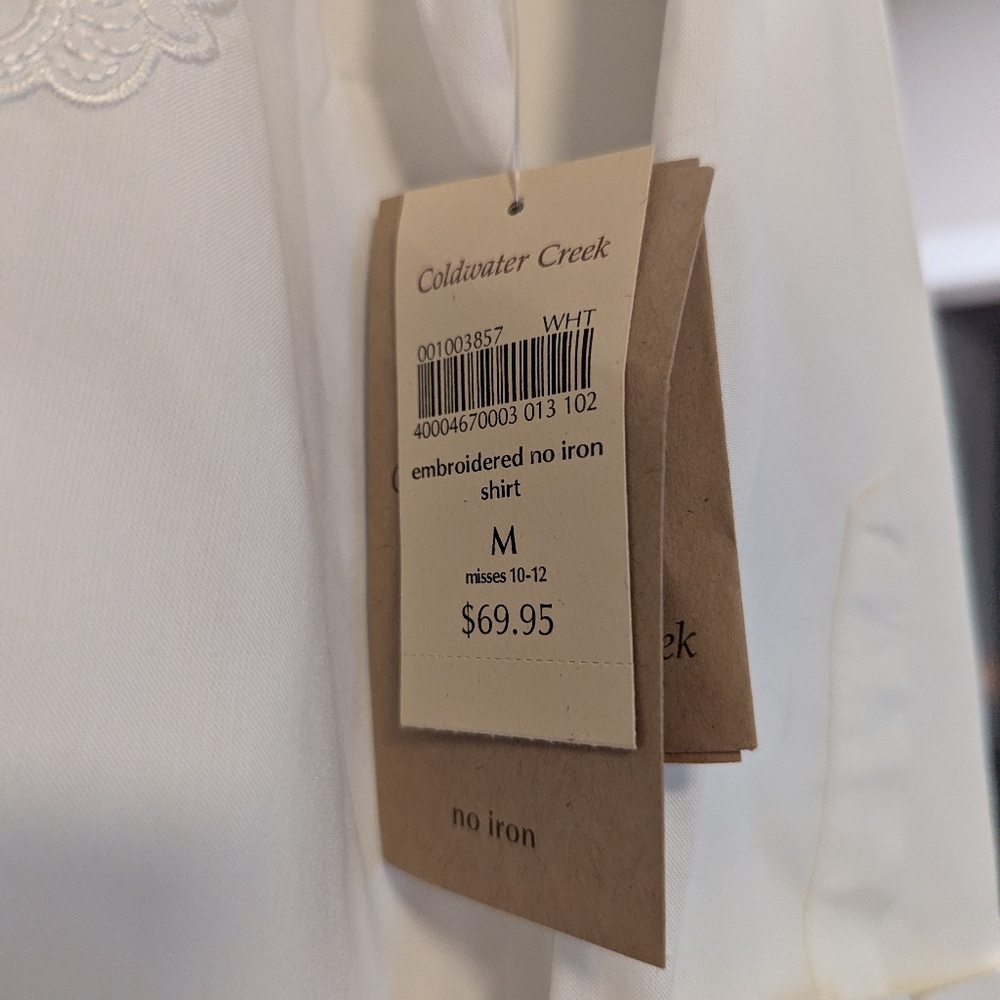 NWT-Coldwater Creek Ivory Embroidered Button Down Shirt - Picture 2 of 4